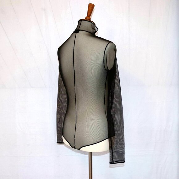 AKRIS Mock-Neck Illusion Sheer See Through Long-Sleeve Mesh Bodysuit - Picture 6 of 12